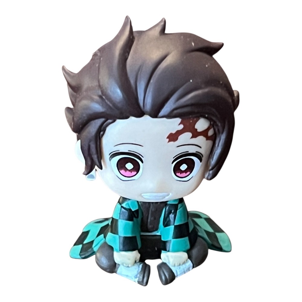Demon Slayer Tanjiro Kamado Sitting Figure Mini‎ Chibi Green Black Very Good